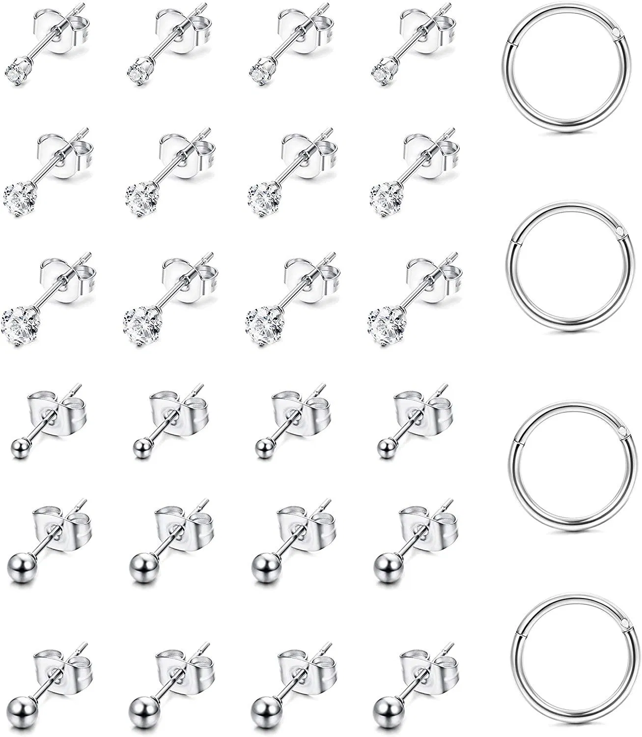 14 Paare Rostless Ohrringe für Männer Frauen Kubik Zirkonia Round Ball Stud Knorpel Hoop Ohrringe Set