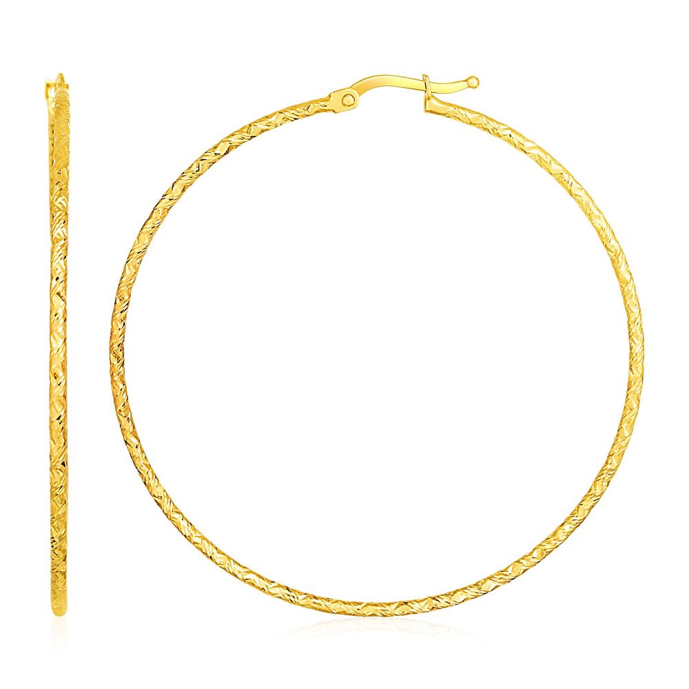 14 Karat Gelbgold Große Textured Hoop Ohrringe (50mm Durchmesser) (1.5mm)