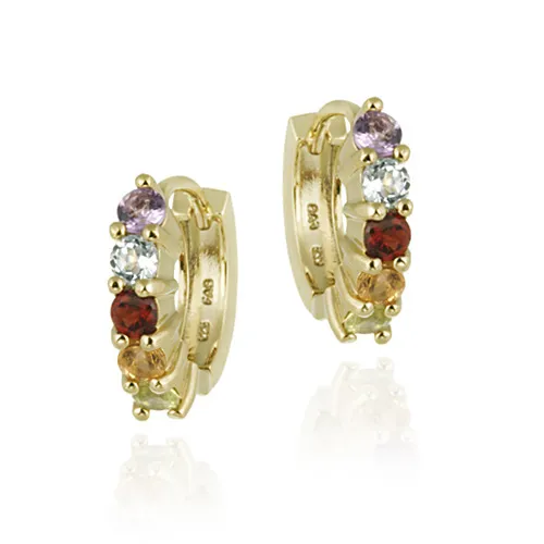 18 Karat Gold über Sterling Silber Echtes Multi-Edelstein Hoop Ohrringe