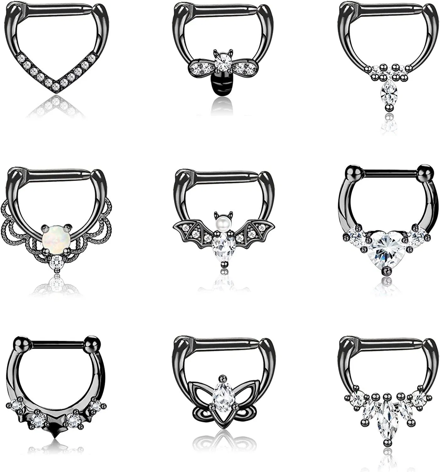 9 Stück 16g Septum Ringe Edelstahl Knorpel Tragus Helix Daith Ohrringe Opal CZ Bienenbat Hingeed Septum Clicker Daith Piercing Jewelry