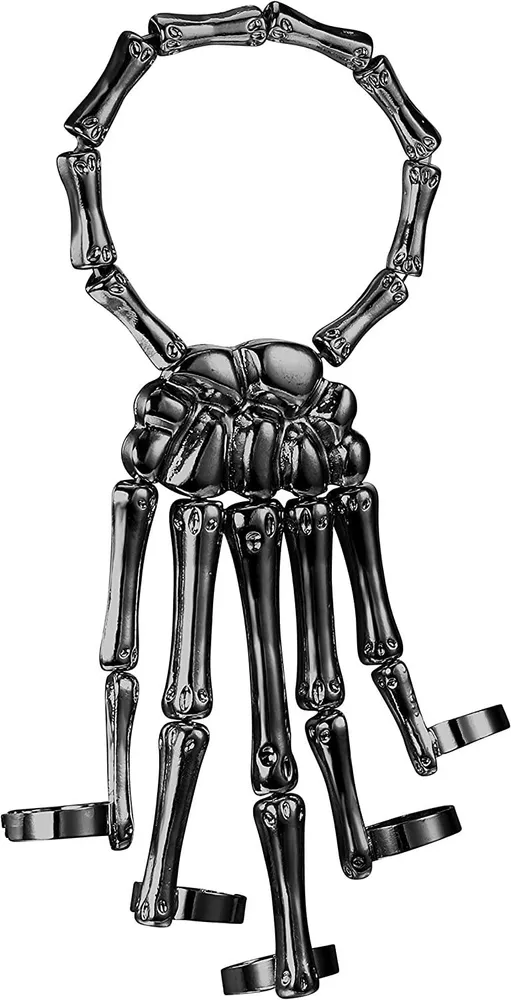 Halloween Schädel Skelett Hand Armband Ring Metall Hand Armband Schädel Finger Armband Punk Goth Kostüm Schmuck für Männer Frauen