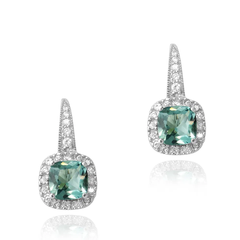 Sterling Silber 7ct Caribbean Mist & Clear CZ Square Leverback Ohrringe