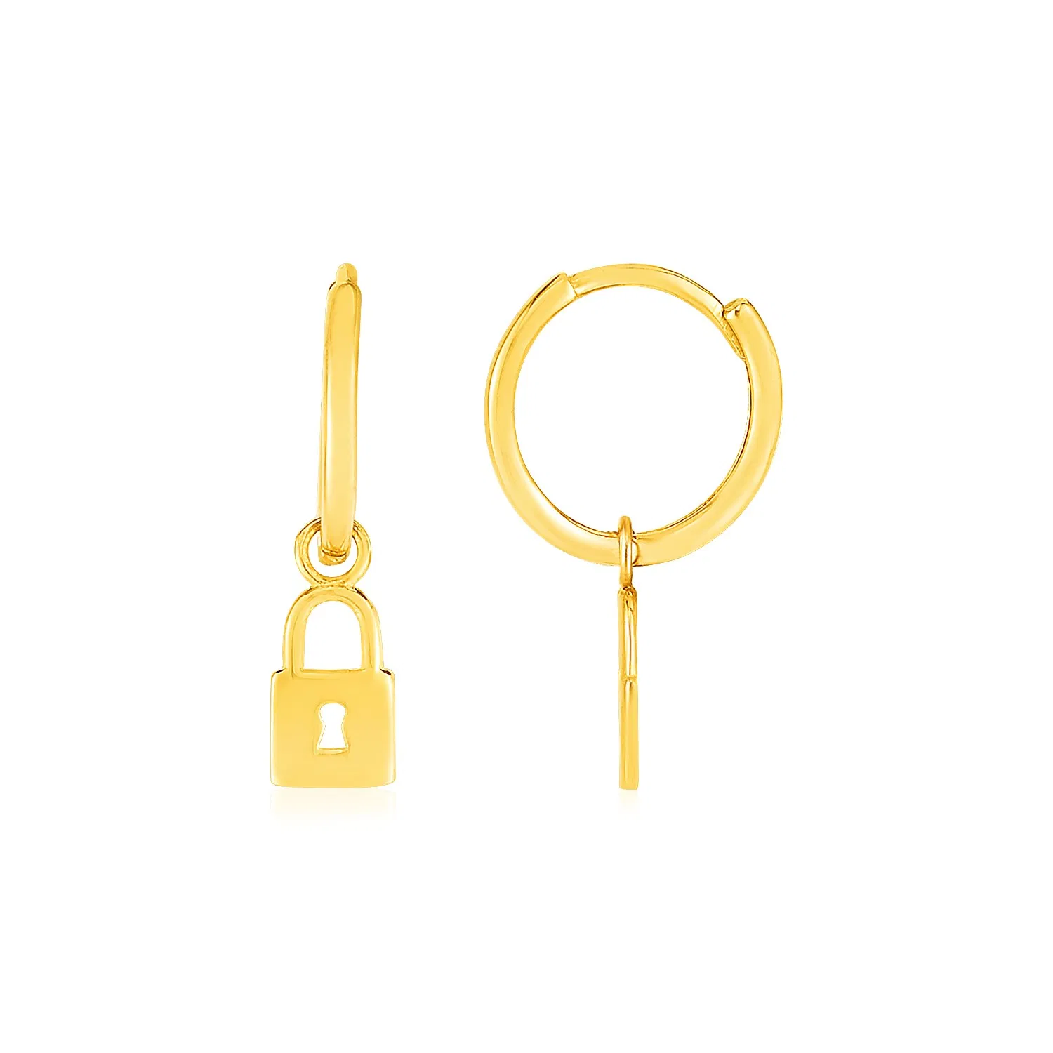 14 Karat Gelbgold Huggie-Stil - Hoop-Ohrringe mit Vorhängeschloss Tropfen