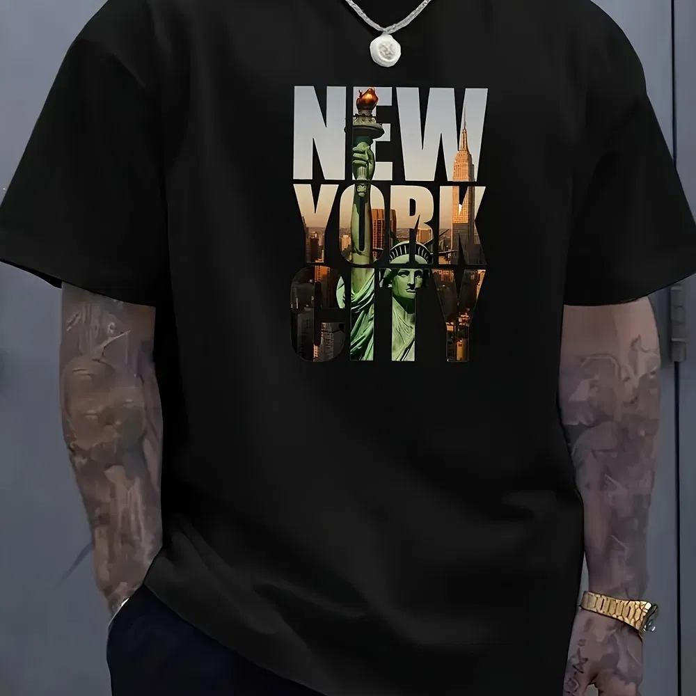 New York City Modisch gedruckte Casual Kurz Ärmel Herren große T-Shirt, bequemes runden Hals T-Shirt, reguläre Version, vielseitige Mode für den täglichen Tragen