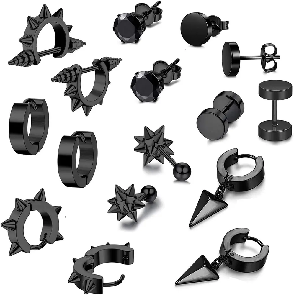 8 Paare Edelstahl Stud Punk Ohrringe für Frauen Männer CZ Huggie Ohrringe Dreieck Dangle Small Hoop Ohrringe Set
