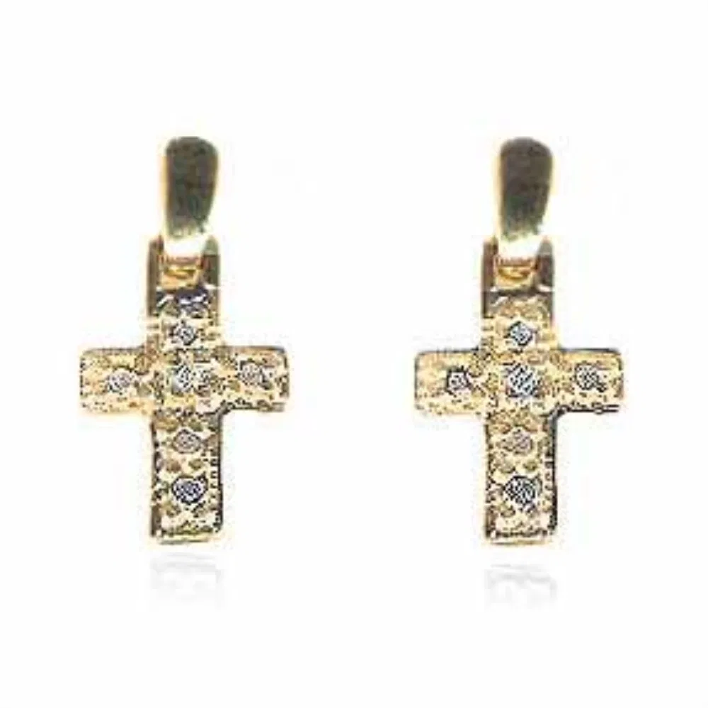 18 Karat Gold über Sterling Silber Diamant Akzent Kreuz Ohrringe