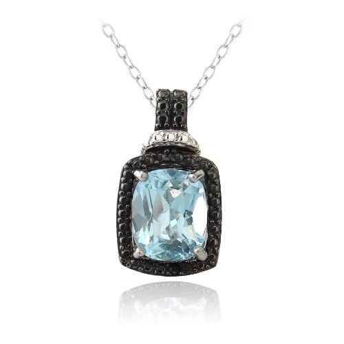 Sterling Silber 4ct Blau Topaz & Schwarz Diamant Akzent Rechteck Halskette