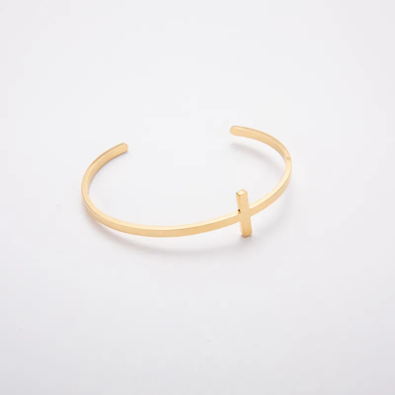 Trendy Edelstahl Titan Stahl C-förmiges Kreuz-Armband Europäisches und amerikanisches einfaches Ins-Stil verstellbares Armband