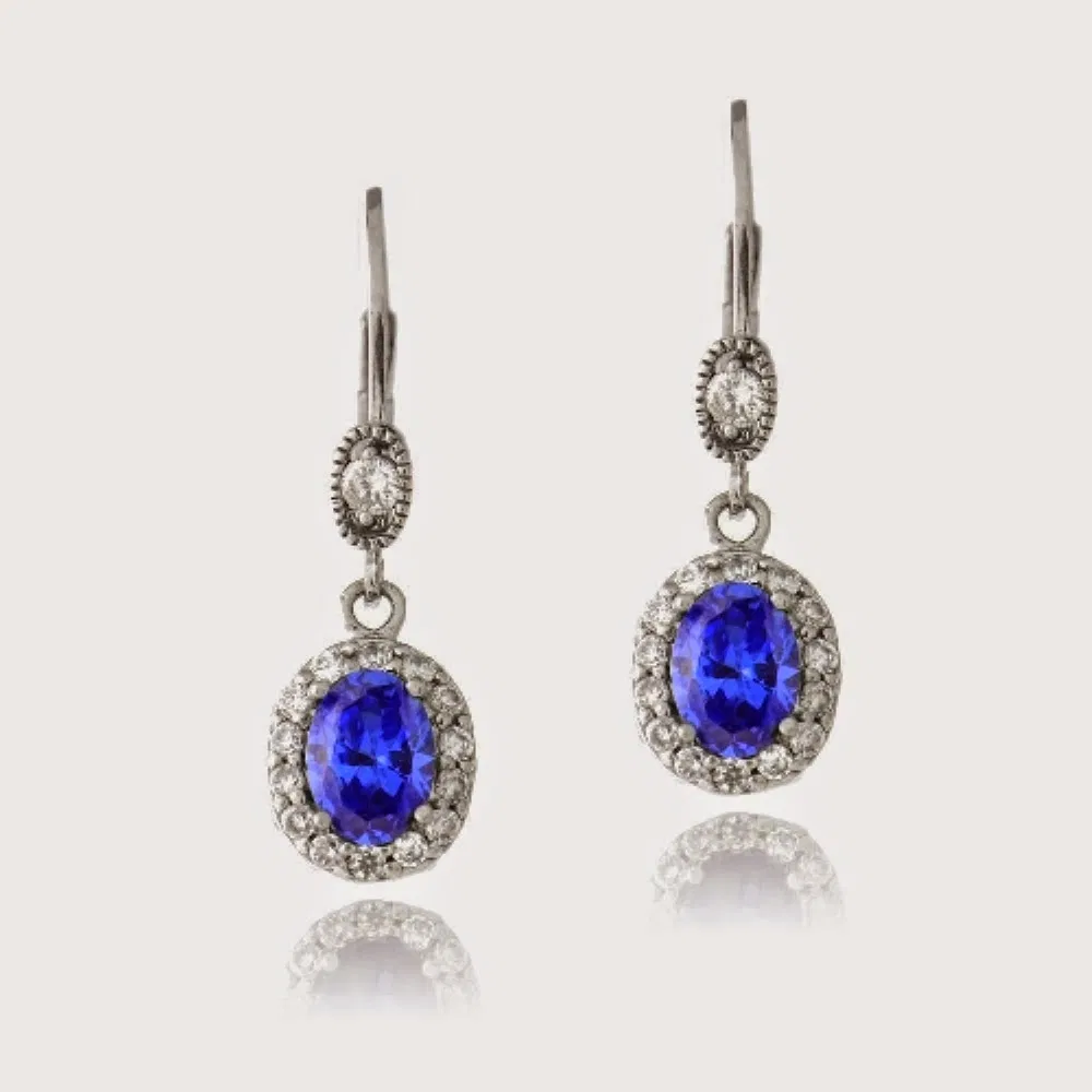 Sterling Silber 1,5 ct Tanzanit CZ Oval Dangle Leverback Ohrringe