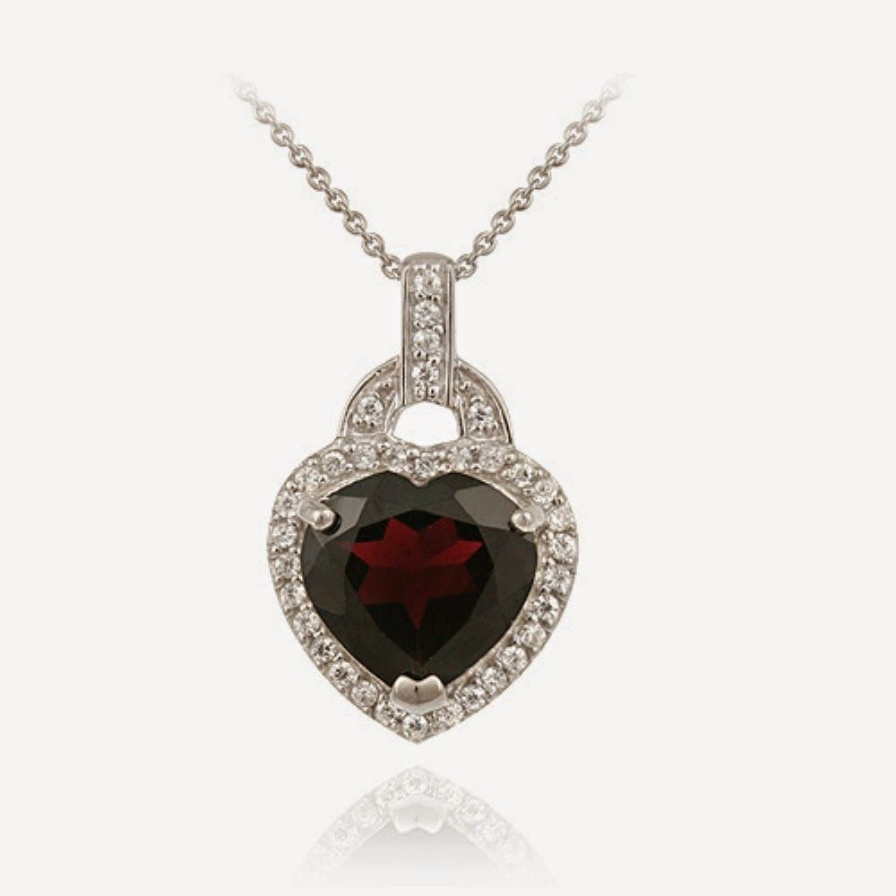 Sterling Silber 6ct TGW Garnet & CZ Herz Halskette