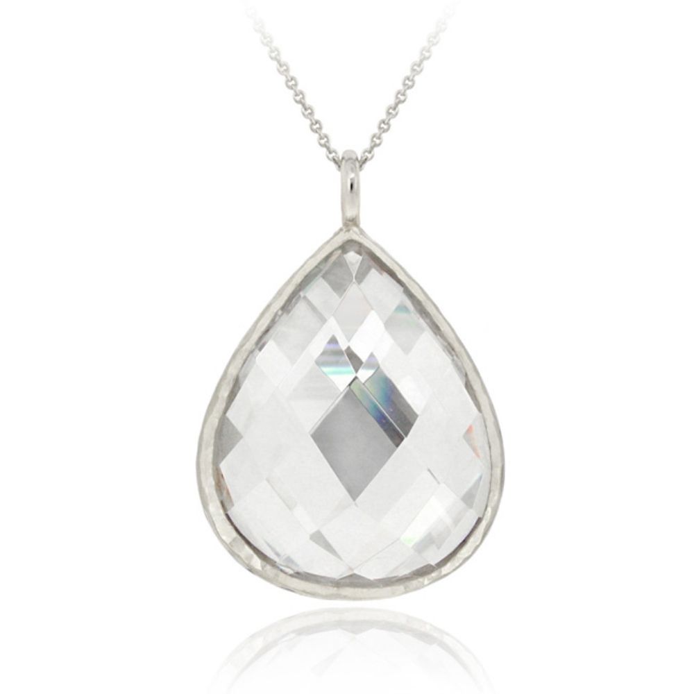 Sterling Silber CZ Teardrop Brushed Halskette