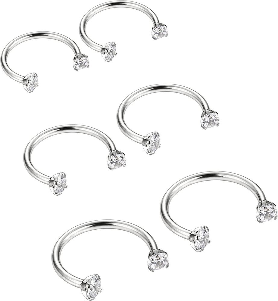 316L 3 Stück Edelstahl (8mm; 10mm; 12mm) 16G Horseshoe Lippe Nipple Augenbrauenring Nasen Daith Ohr Knorpel Helix Piercing Hoop Ringe 3mm Kubik Zirkonium Eingezogen