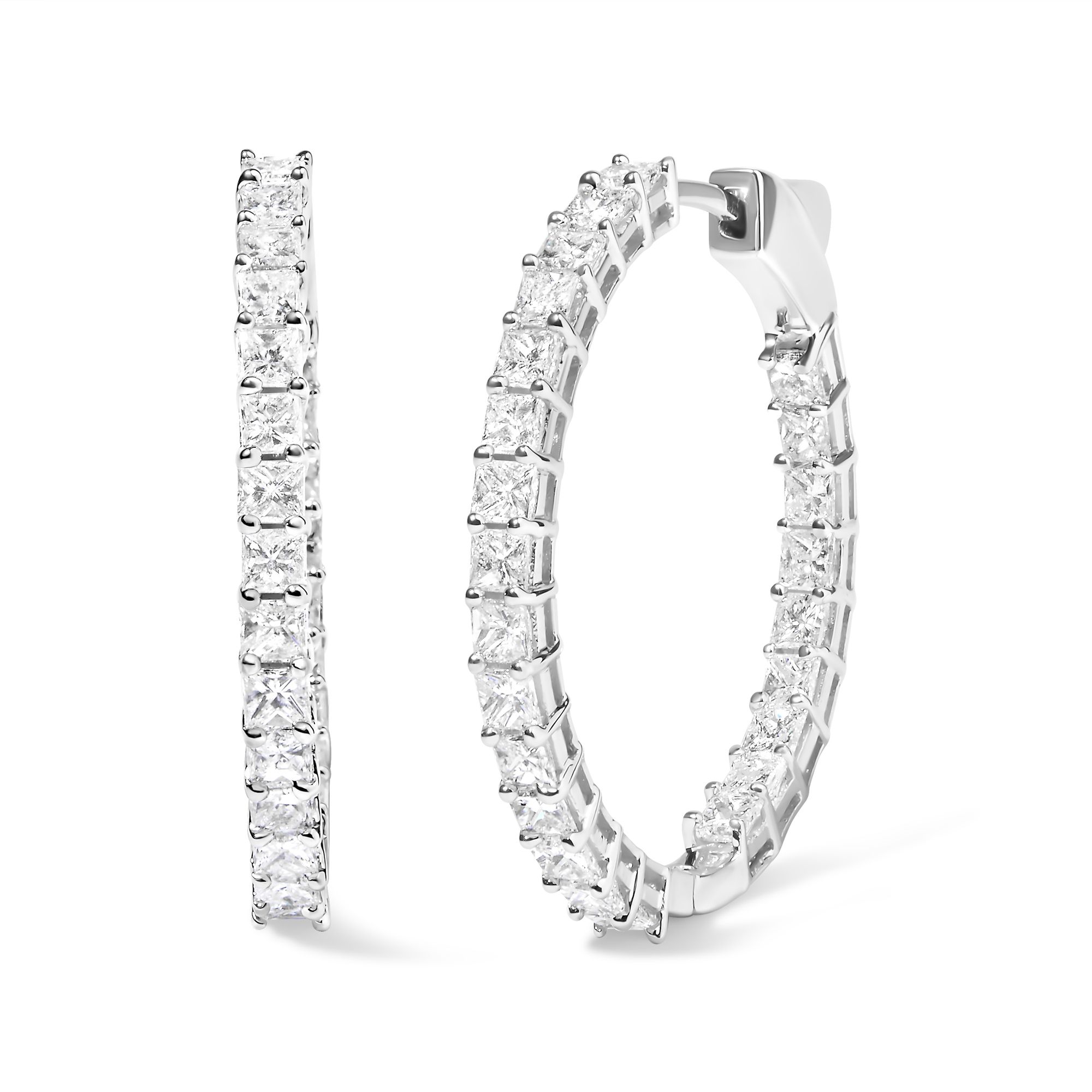 14 Karat Weißgold Natural Princess Cut Diamond Inside Out Hoop Ohrringe (G-H Farbe, SI2 - I1 Klarheit)