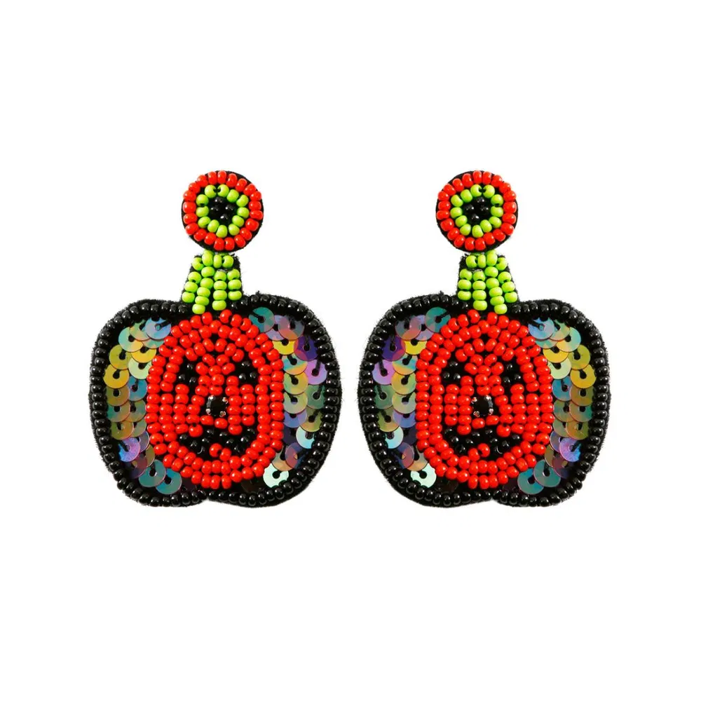 Personalisierte handgefertigte Halloween übertriebenen Ohrringe Sequins Reis Perlen Ghost Kopf Kürbis Ohrringe