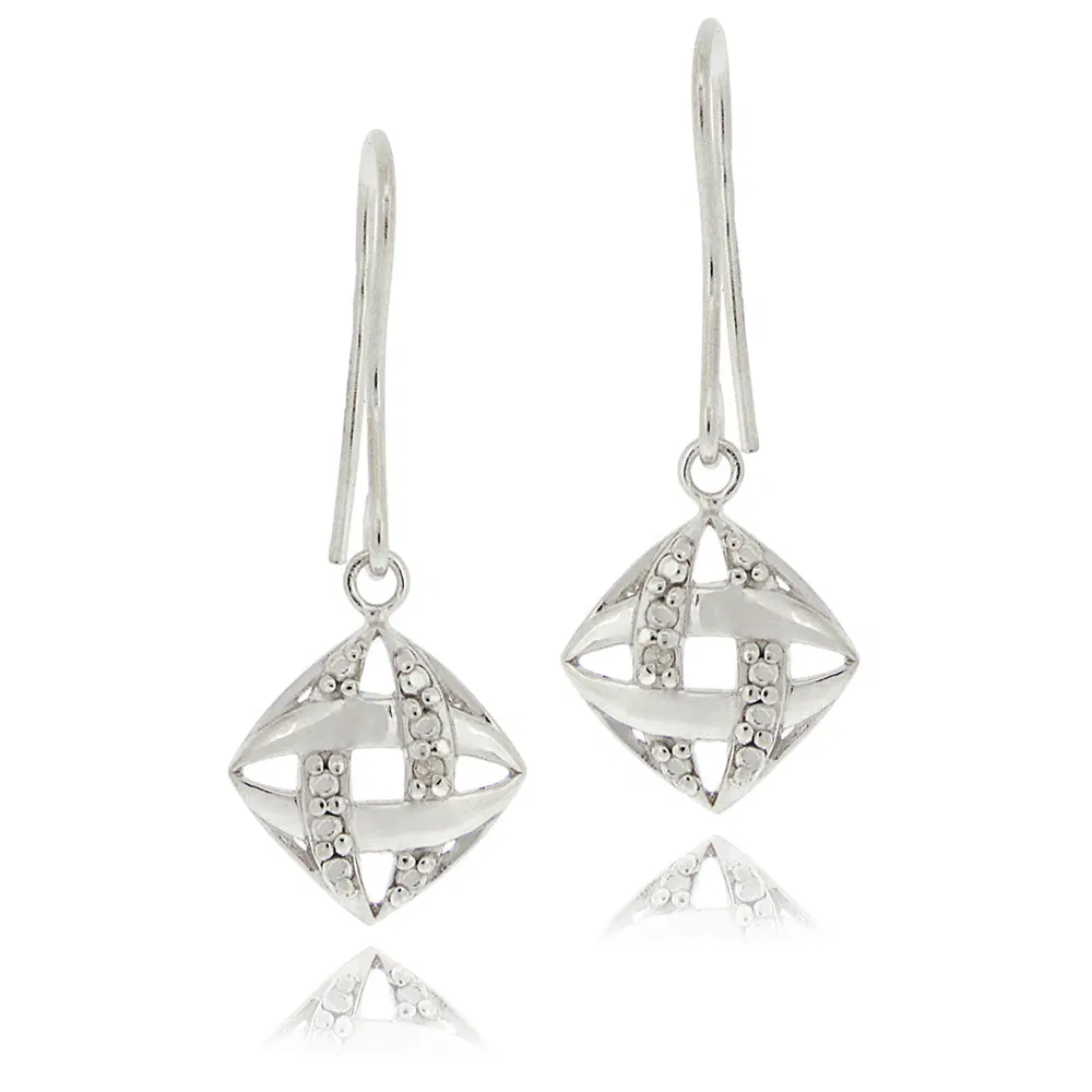 Sterling Silber Diamant Akzent Gewebte Dangle Ohrringe