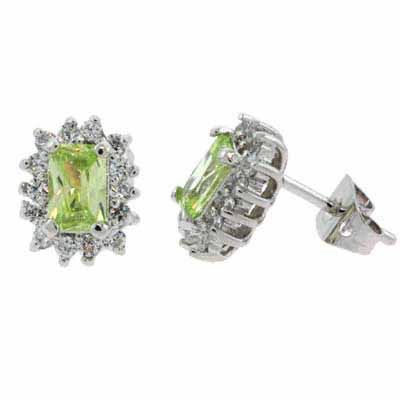Sterling Silber Licht Grün und Simuliert Diamant CZ Post Ohrringe