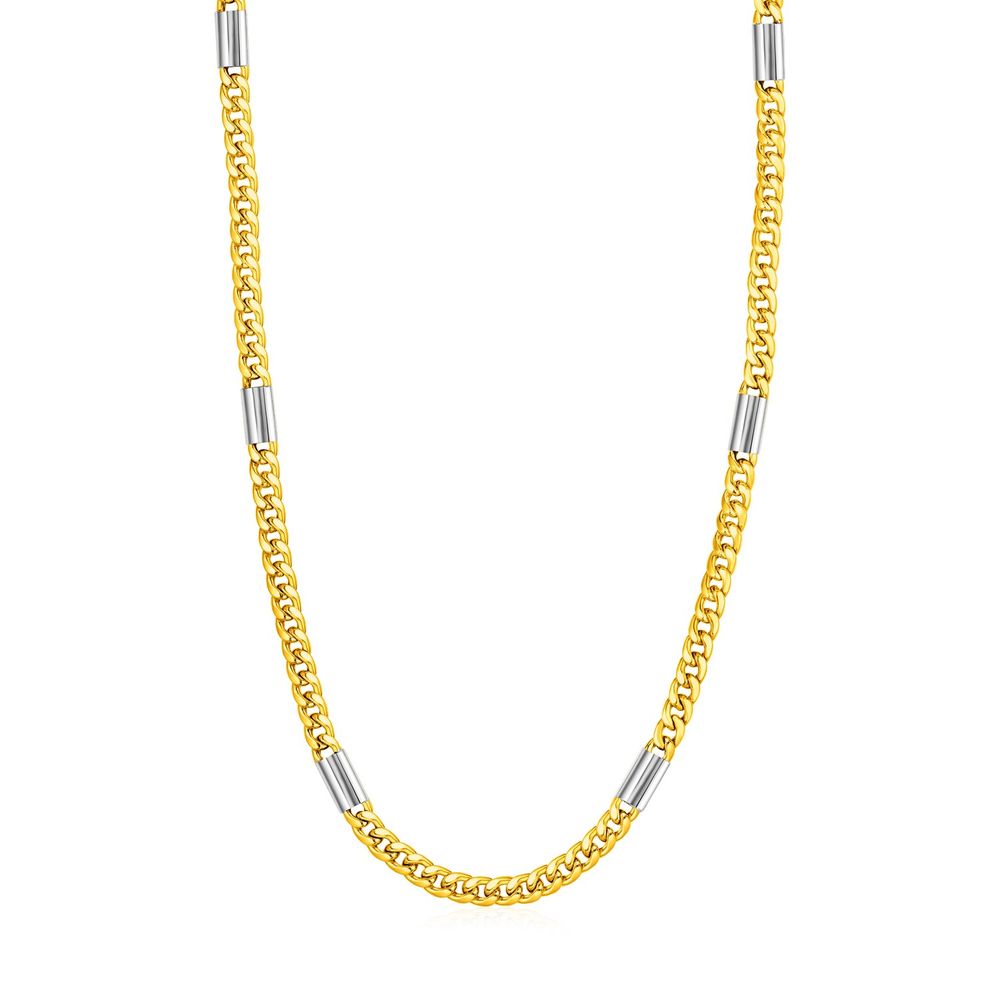 14 Karat Zwei-Ton - Gold Mens Twisted Oval und Bar Link Halskette