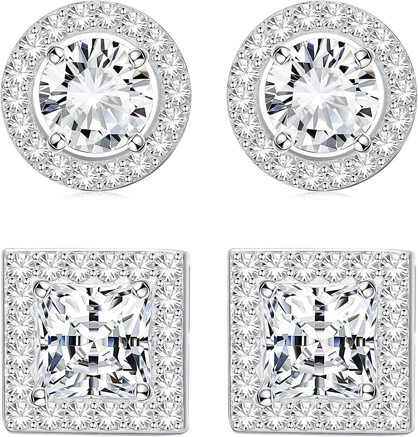 2 Paare 925 Sterling Silber Stud Diamant Cubic Zirkonia Hypoallergen Klein für Frauen Mädchen Screwback Statement Piercing Ohrringe