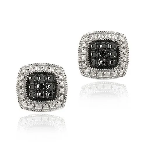 Sterling Silber Black Diamond Accent Square Stud Ohrringe