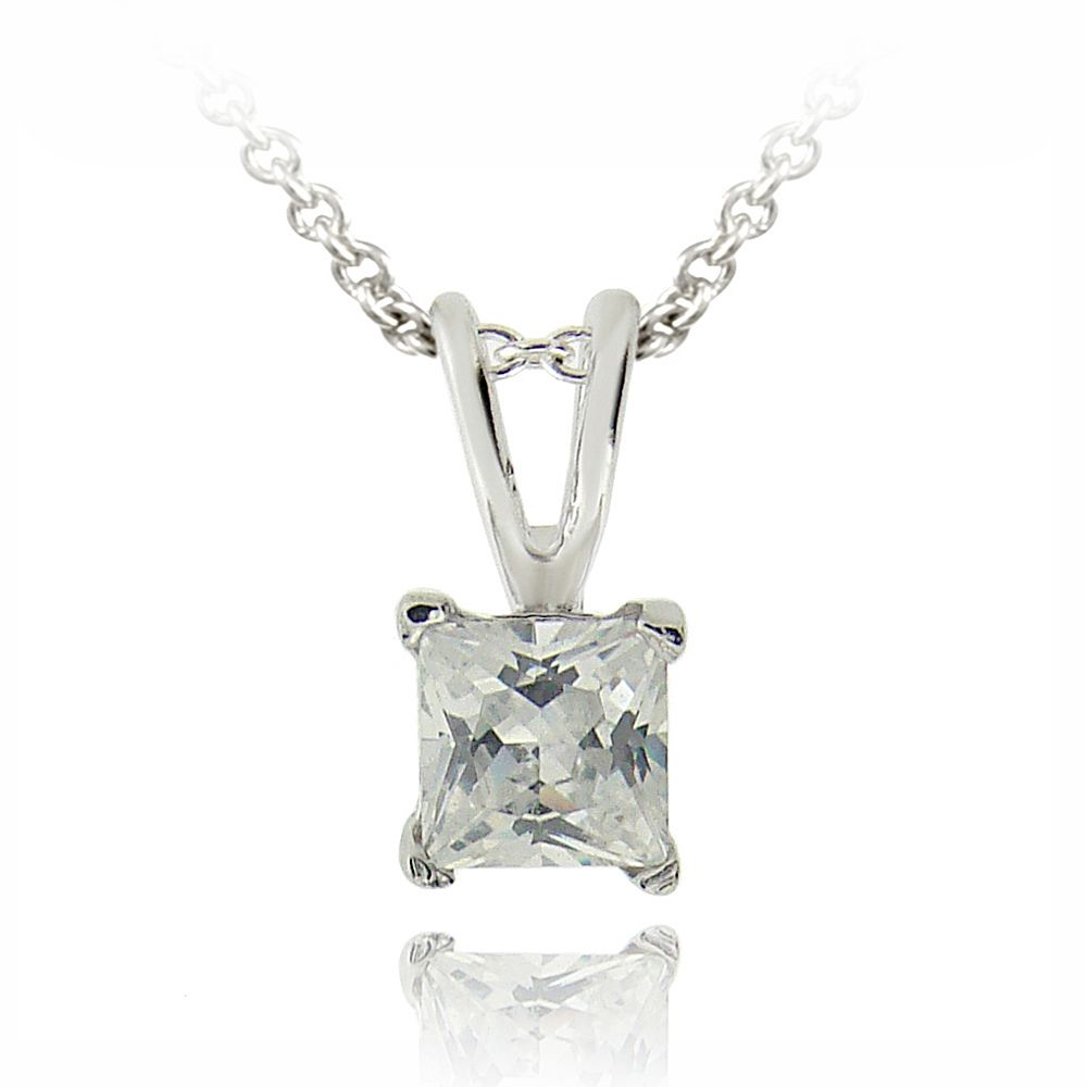 Silberton CZ Quadrat Solitaire Halskette, 4mm