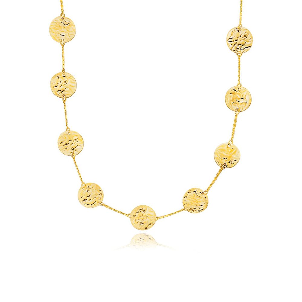 14K Gelbgold Textured Disc Long Laying Halskette
