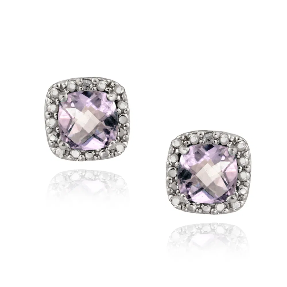 Sterling Silber 2ct Cushion-Cut Amethyst Stud Ohrringe