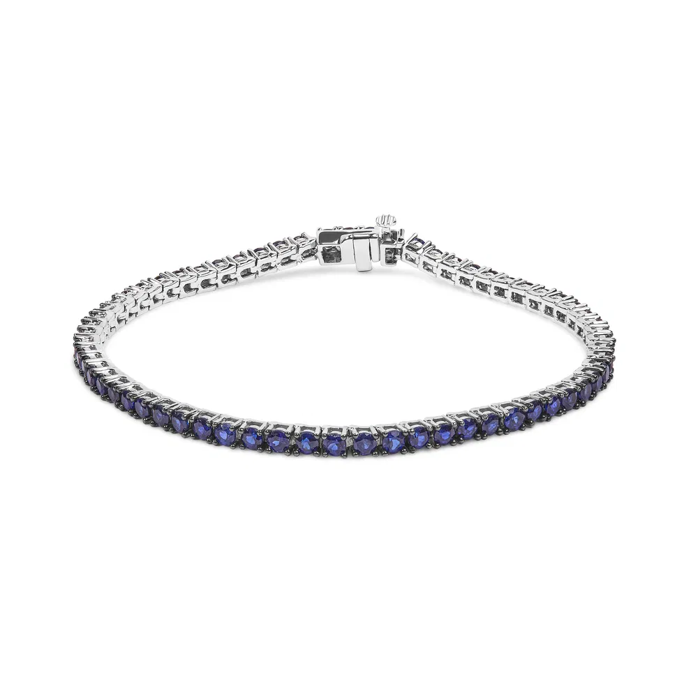 .925 Sterling Silber 5 3/4 Cttw Round geschaffen Blau Saphir Tennis Armband - 7,25