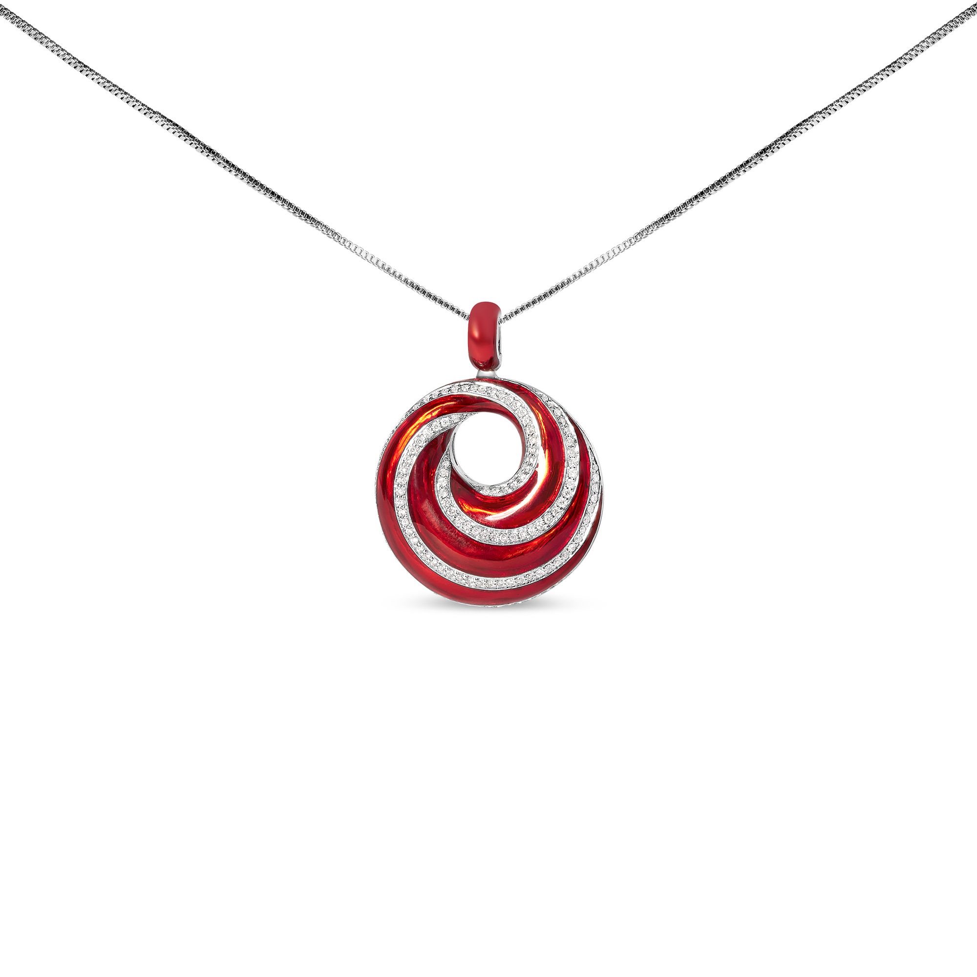 .925 Sterling Silber Rot Email und 1/2 Diamant Endless Swirl Medallion 18