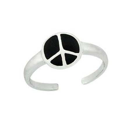 Sterling Silber schwarzer Email Frieden Sign Toe Ring