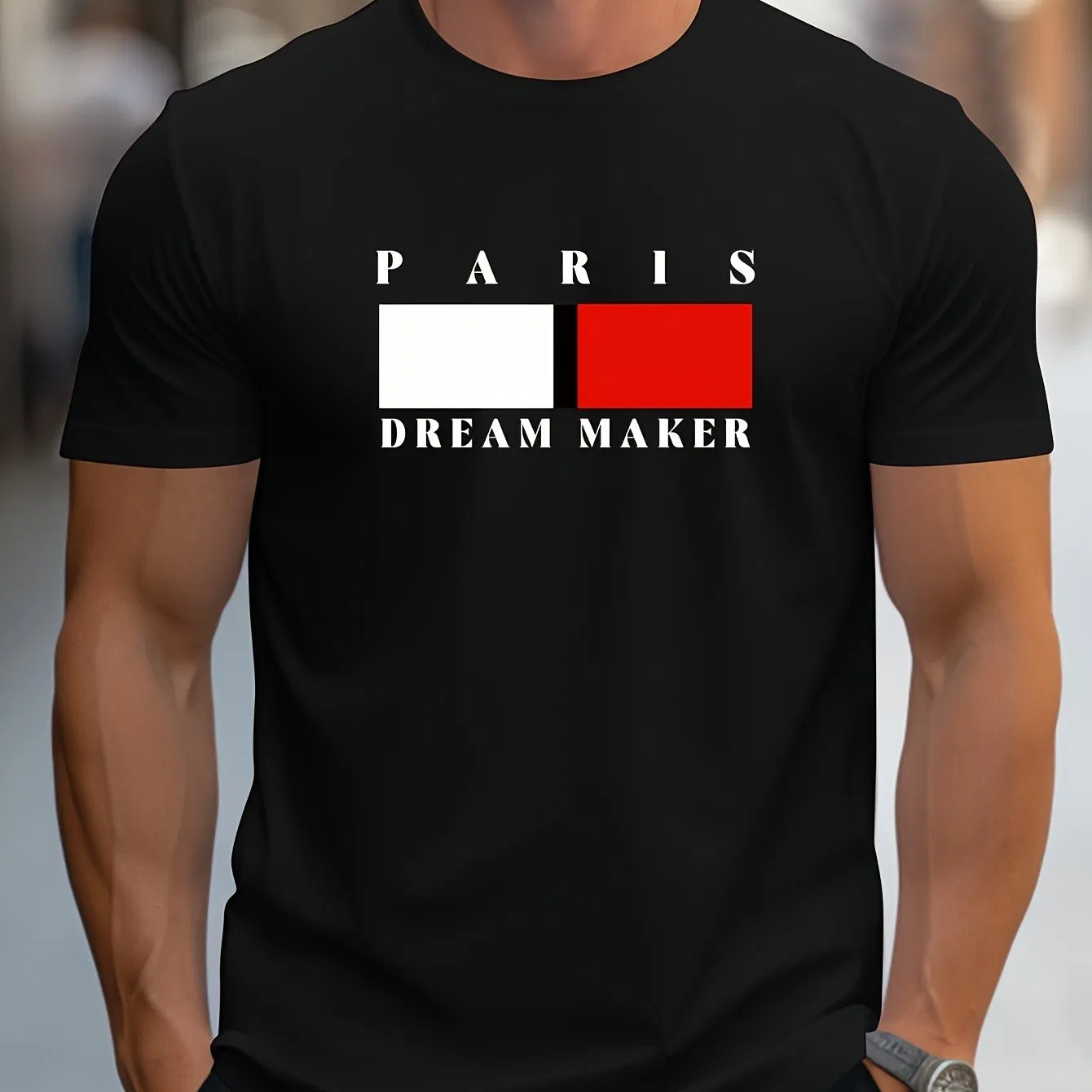 Pariser Dreamer Maker Grafik gedruckt Männer Kreativ Top, Casual Kurz Ärmel Round Neck T-Shirt, Sommer Outdoor Herren Kleidung