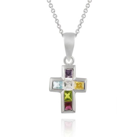 Sterling Silber Multi Color CZ Cross Anhänger