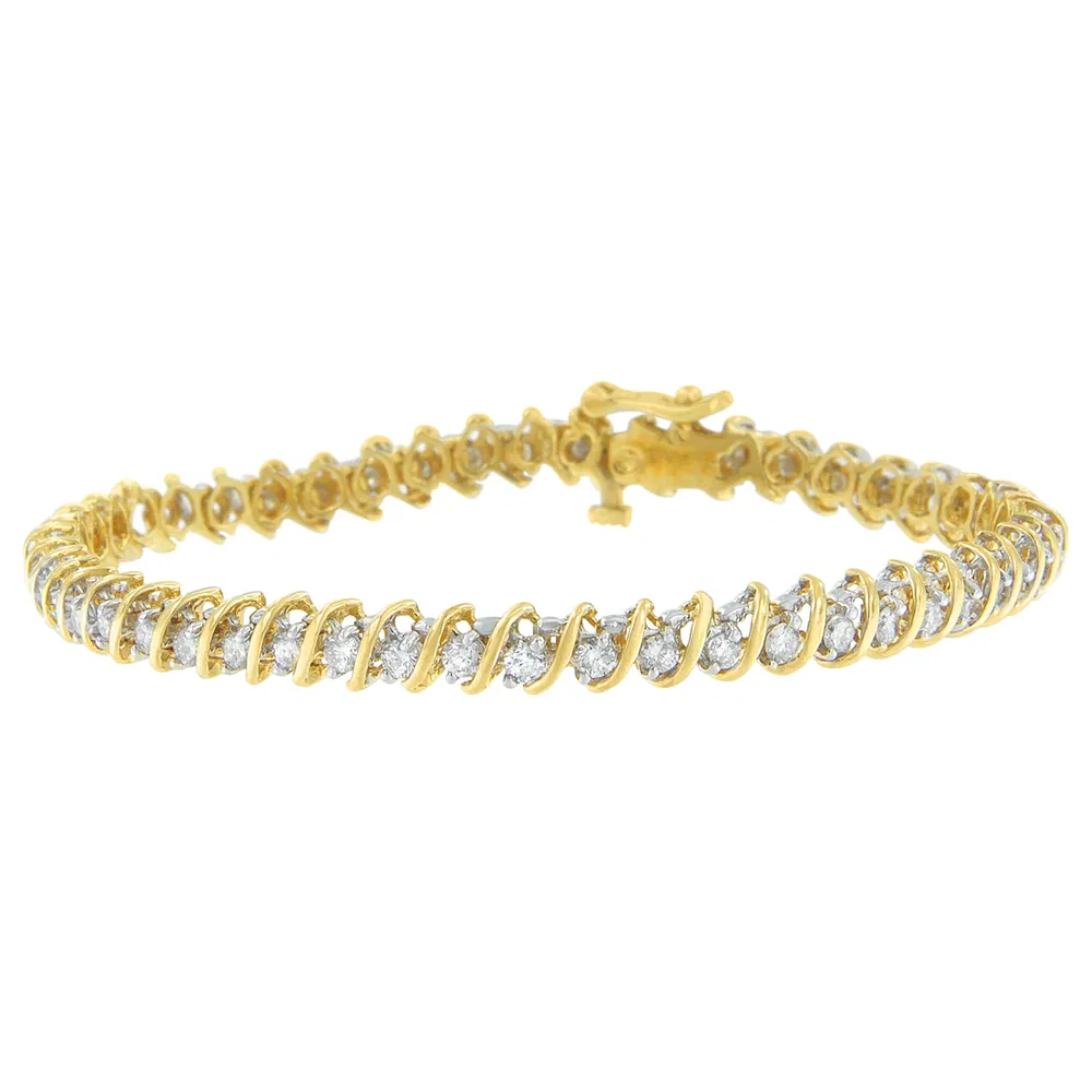 18 Karat Gelbgold Round Cut Diamant Spiral Link Armband (2.00 cttw, I-J Farbe, I1 - I2 Klarheit)