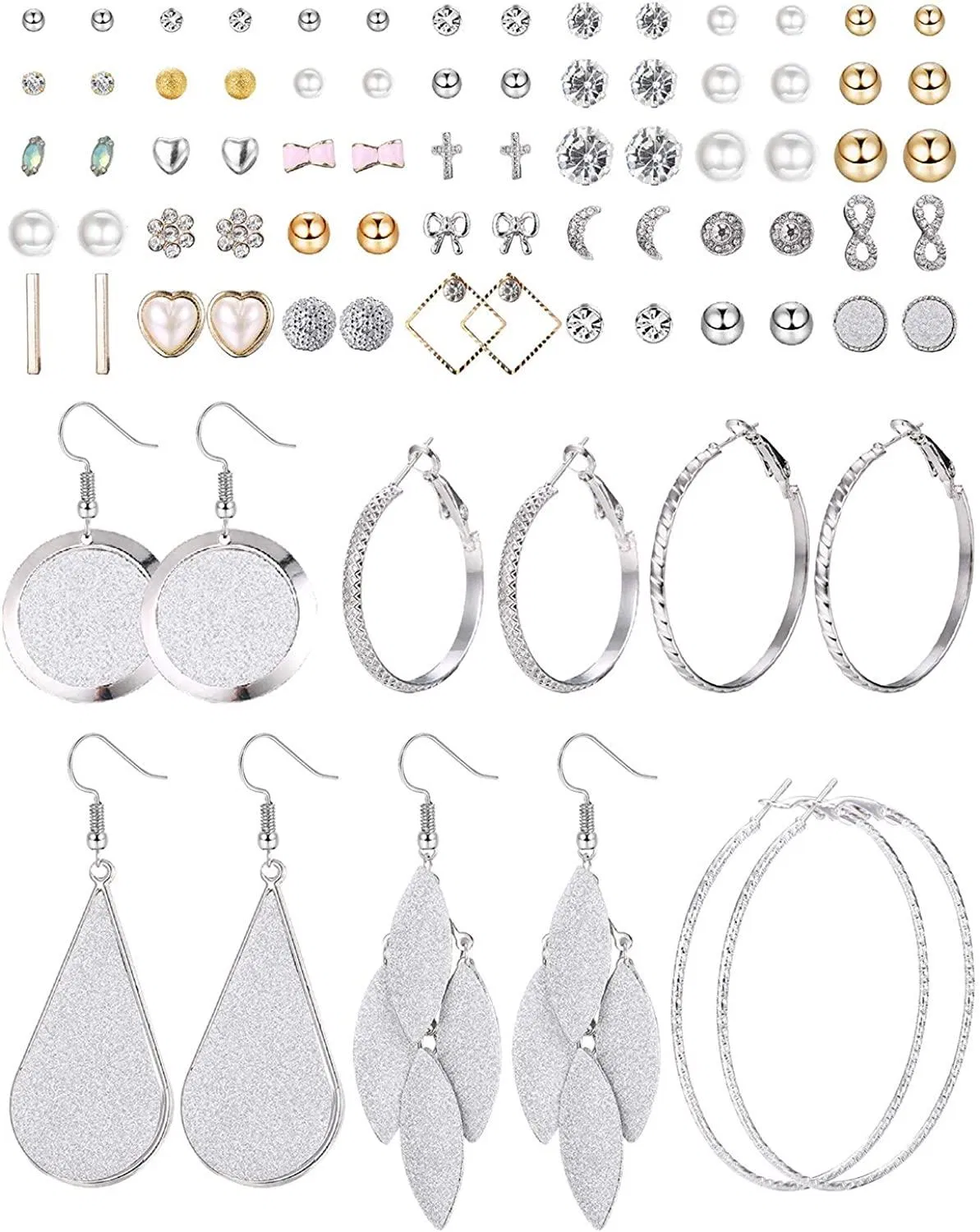 41 Paare Assorted Multiple Ohrring Set für Frauen Süße Blumen Dangle Drop Hoop Ohrring CZ Ball Moon Faux Pearl Stud Ohrring