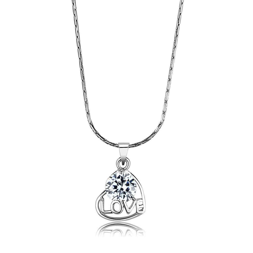 LO4151 - Rhodium-Brass - Kettenhänger mit AAA-Klasse CZ in Clear