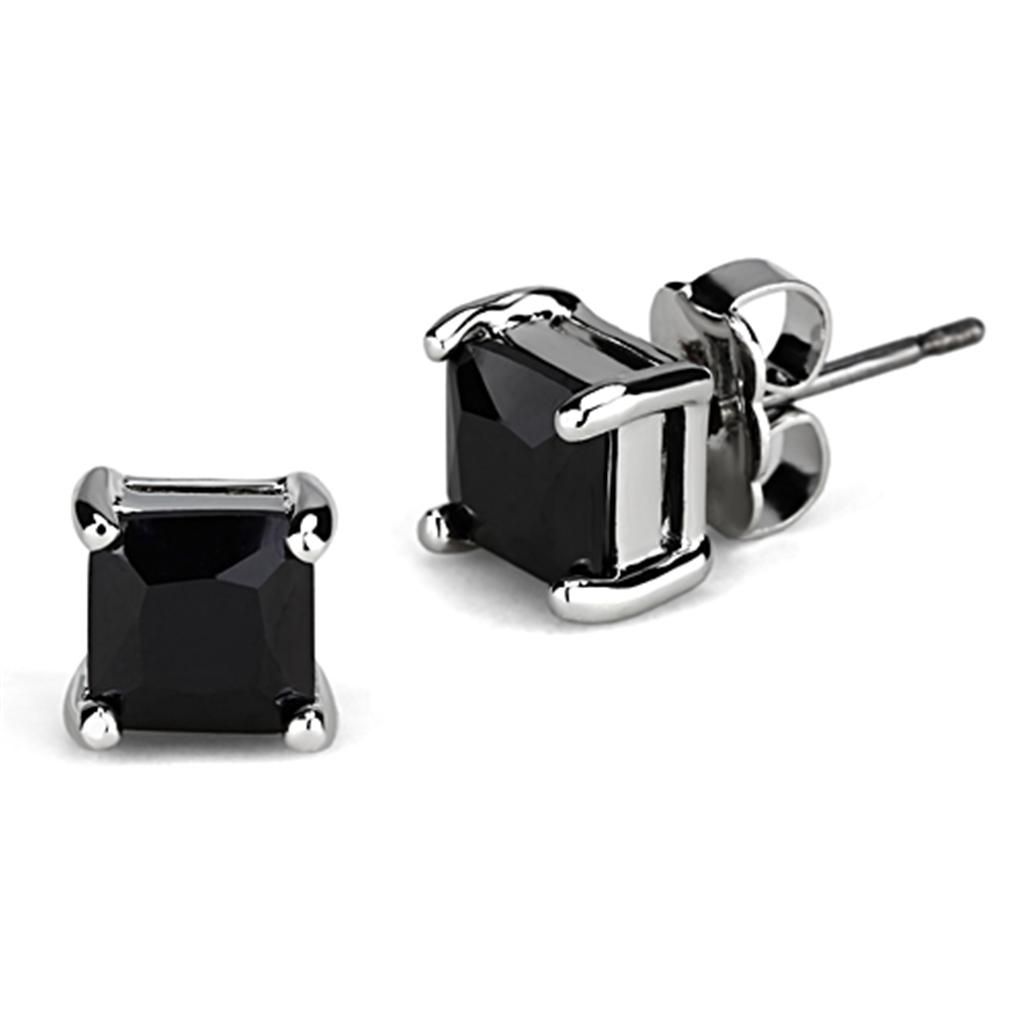 3W541 - Rhodium-Messing - Ohrringe mit AAA-Klasse CZ in Schwarzem Diamant