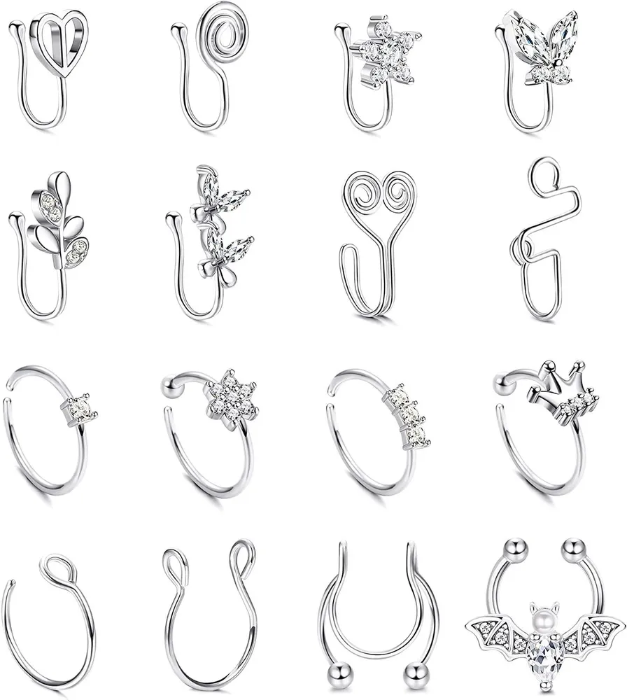 Falsche Nase Ring Falsche Septum Ring Set Clip auf Falsche Nasen Ringe für Frauen Männer Nicht-Piercing Nasen Manschette Falsche Nasen Piercing Schmuck