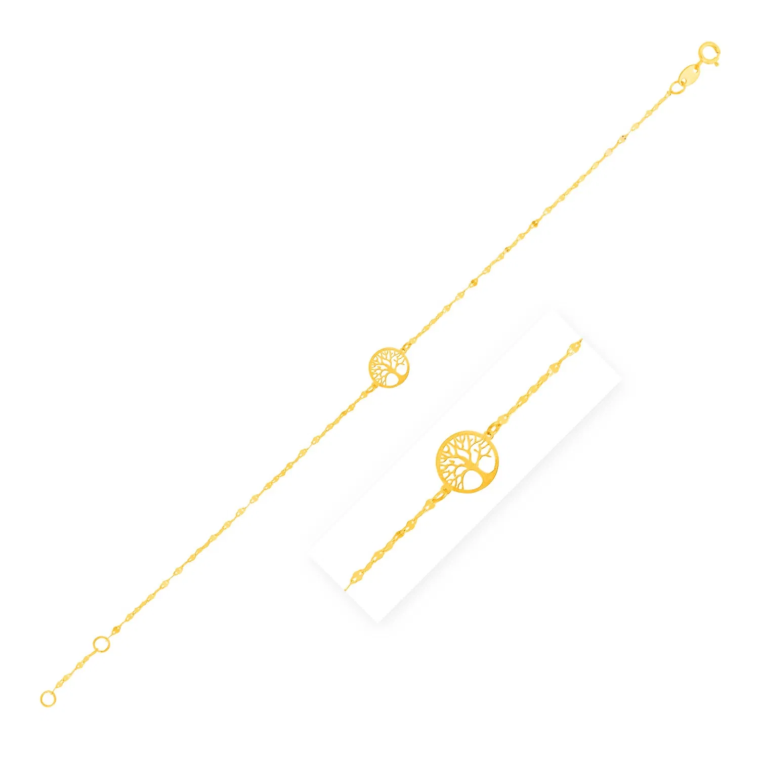 14 Karat gelbes Gold Baum des Lebens Armband
