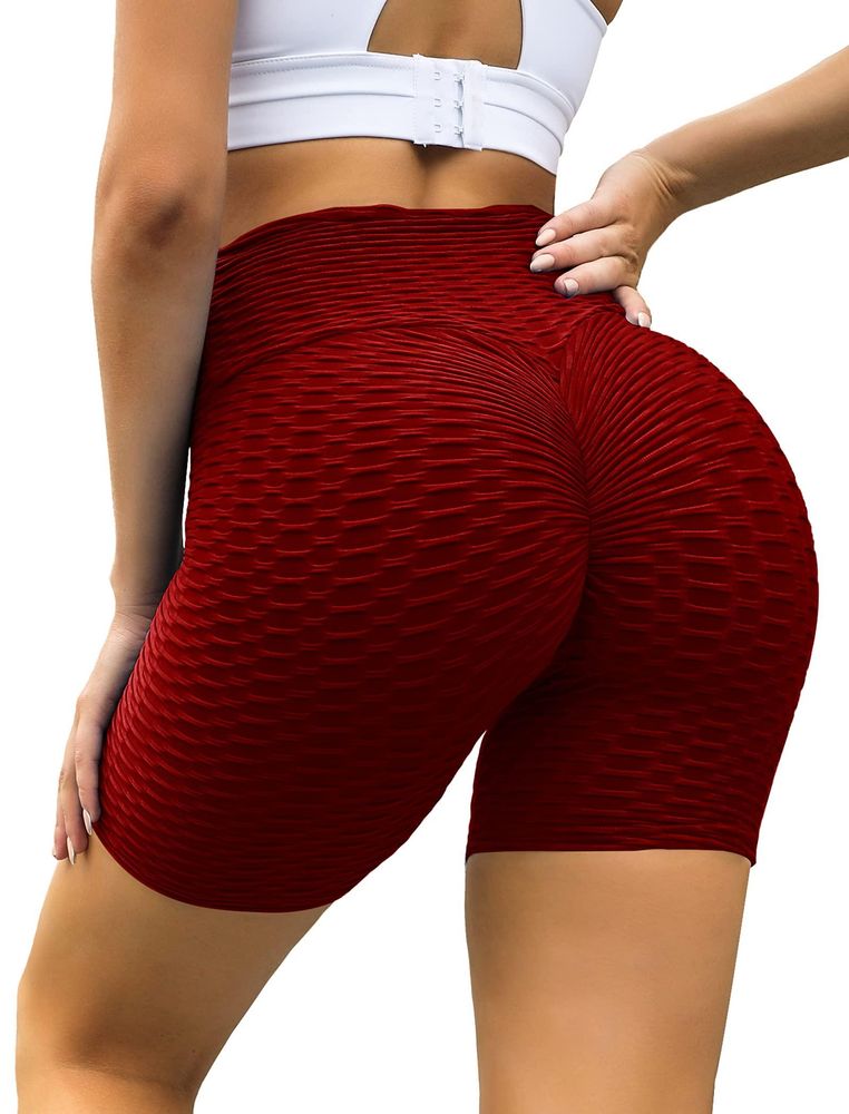 NSQTBA Damen Workout Shorts Butt Lift Leggings Bike Shorts Red L