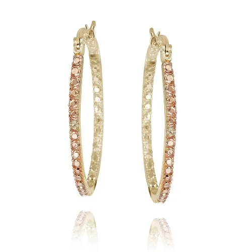 18 Karat Gold über Sterling Silber Champagner Diamant Akzent 33mm Oval Hoop Ohrringe