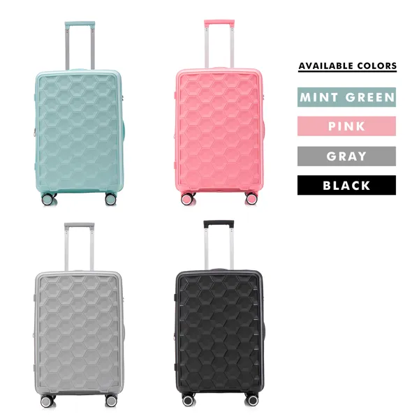 PP-Gepäckset 3 Stück (20 / 24 / 28), erweiterbares Handgepäck mit TSA Lock Airline Approved, PP-Materialien Hard Shell und Leichtgewicht Koffer mit Spinnerrädern (Grau)