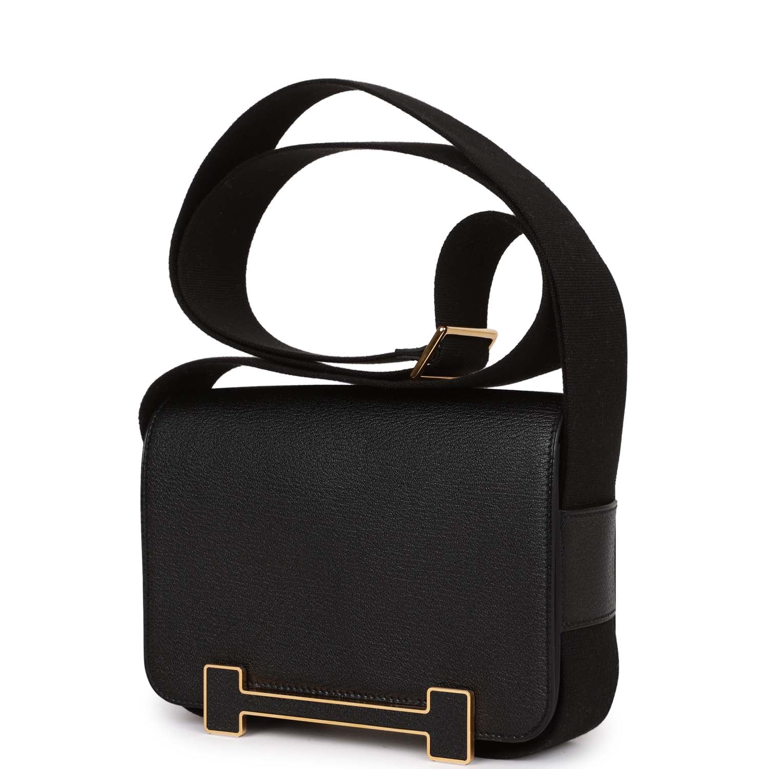 Hermes Geta Black Chevre Gold Hardware