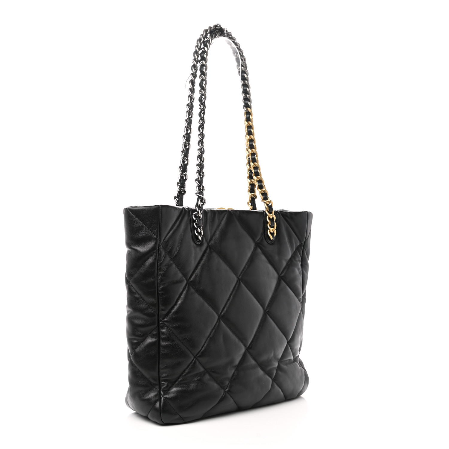 Lambskin Quilted Chanel 19 Shopping Bag Black