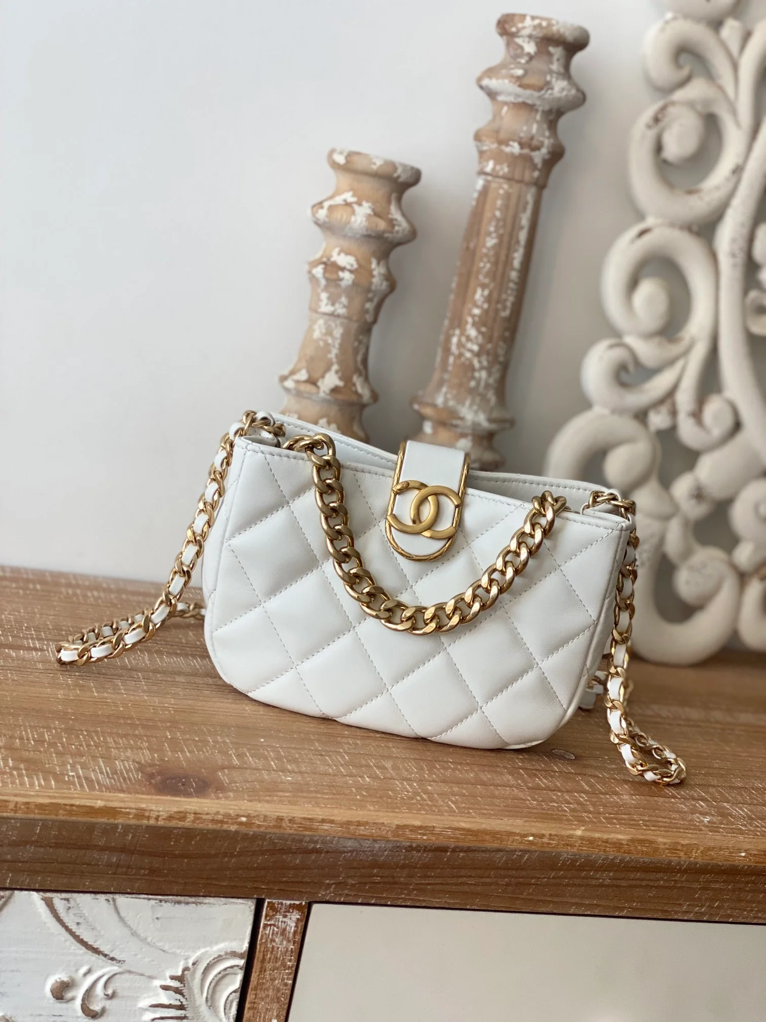 Chanel Small Hobo Bag Gold Hardware White For Women, Women’s Handbags, Shoulder Bags 7.5in/19cm