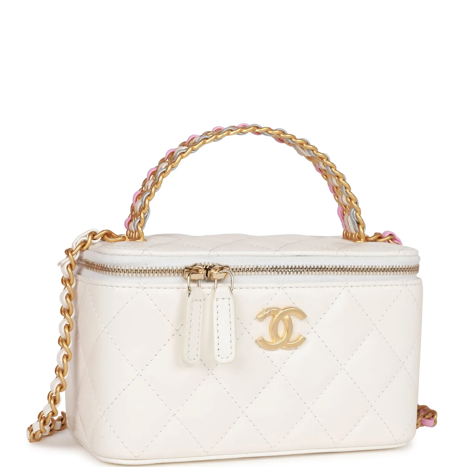 Small Vanity Case White Patent Leather Antique Gold Hardware
