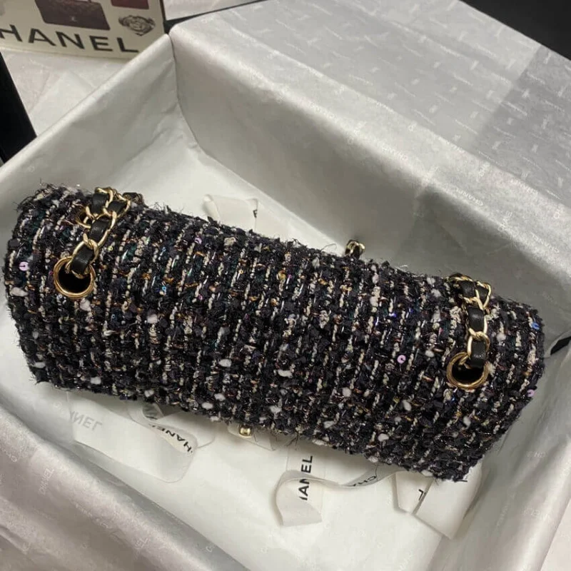 Chanel Class-Flap Bag In Navy Blue &Amp Multicolor Glittered Tweed 1112
