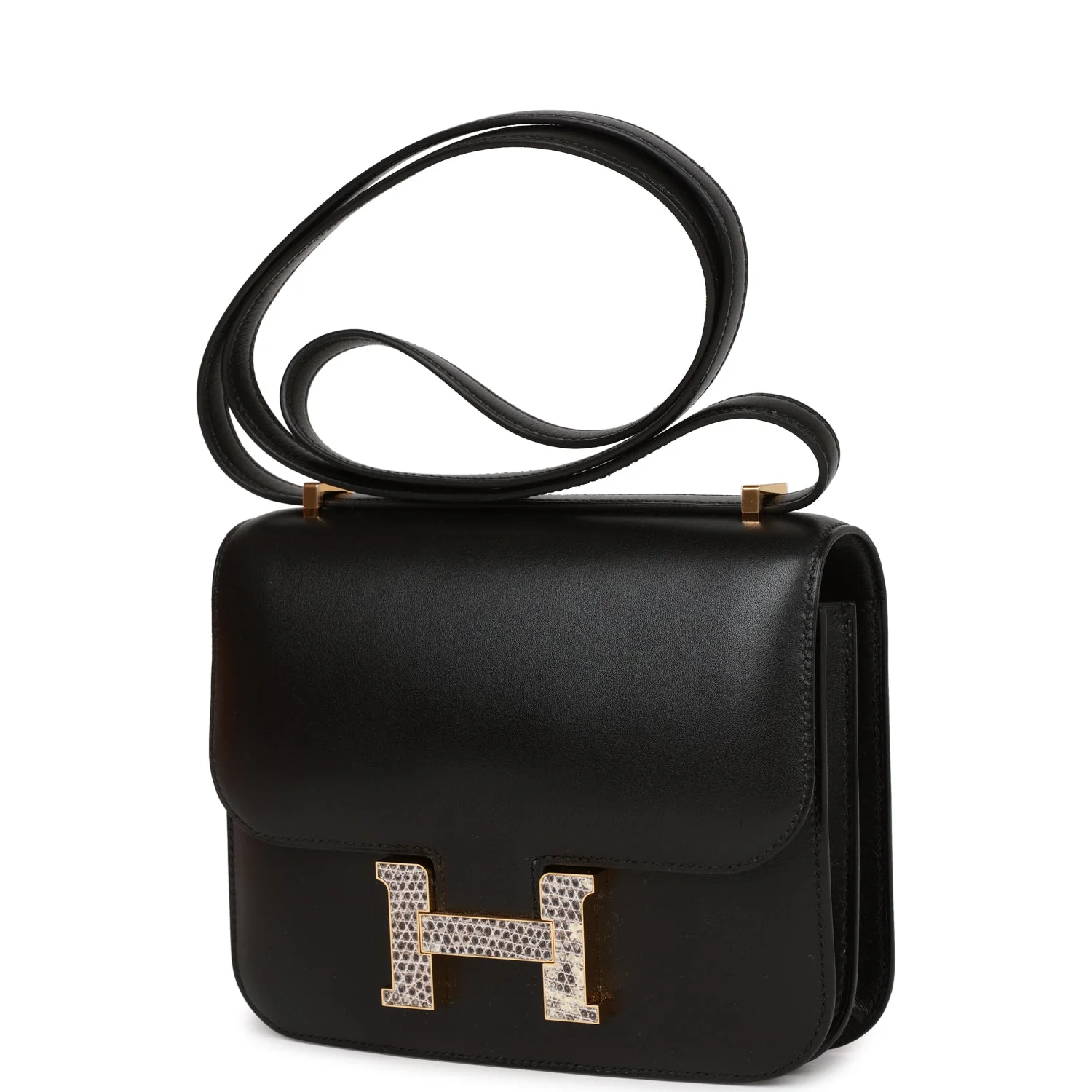 Hermes Constance 18 Black Tadelakt and Lizard Gold Hardware