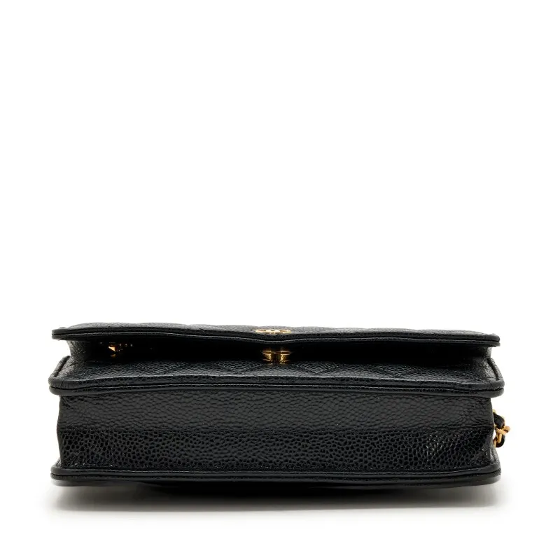 Black Caviar Wallet on Chain with Gold Hardware, 2023