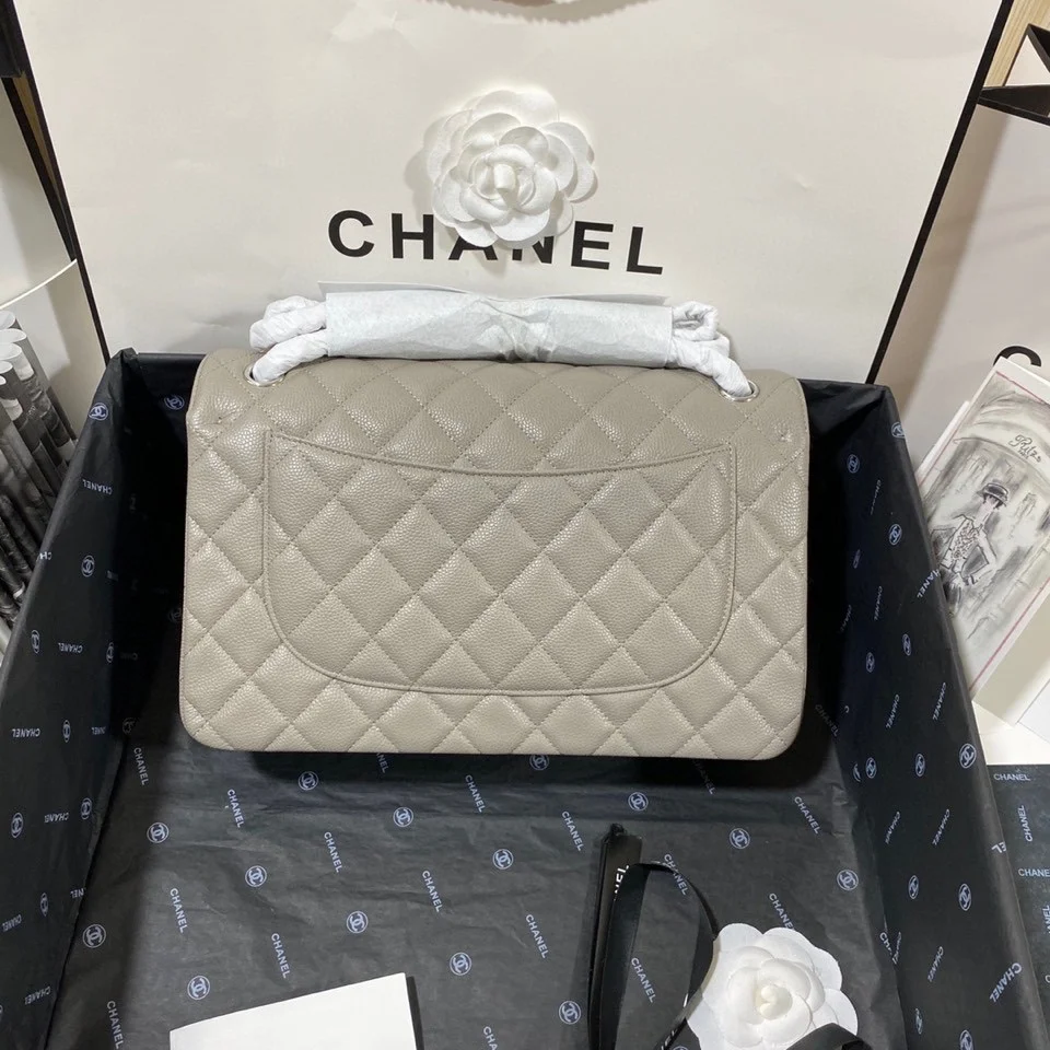 Chanel Large Classic Handbag Silver Hardware Grey For Women, Women’s Handbags, Shoulder Bags 11.8in/30cm