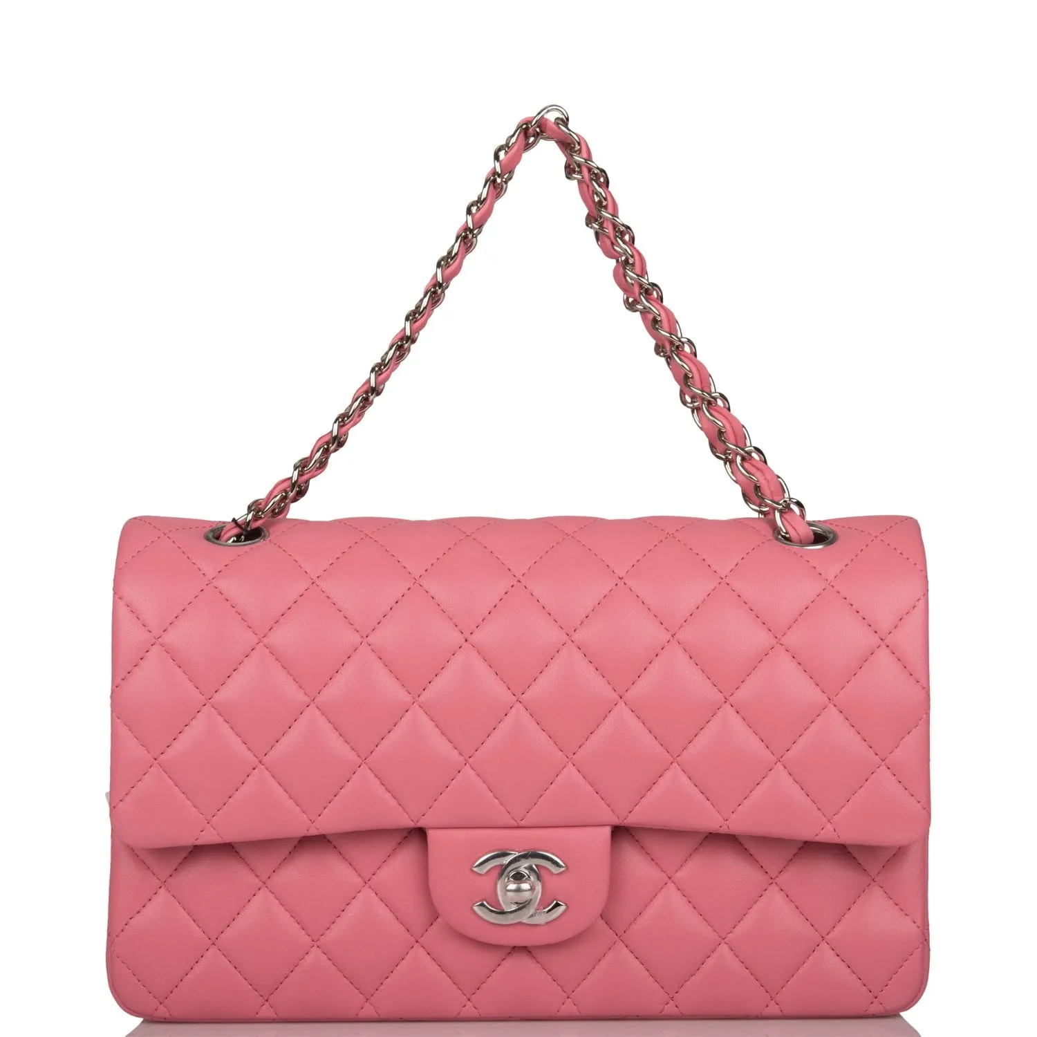 Medium Classic Double Flap Bag Rose Quilted Lambskin Silver Hardware