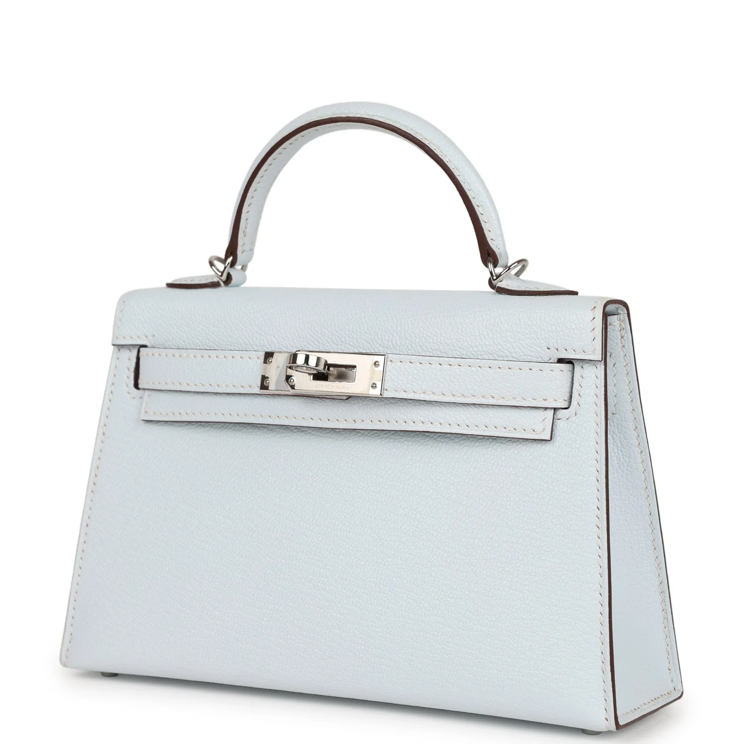Pre-owned Hermes Kelly Sellier 20 Bleu Brume Chevre Palladium Hardware